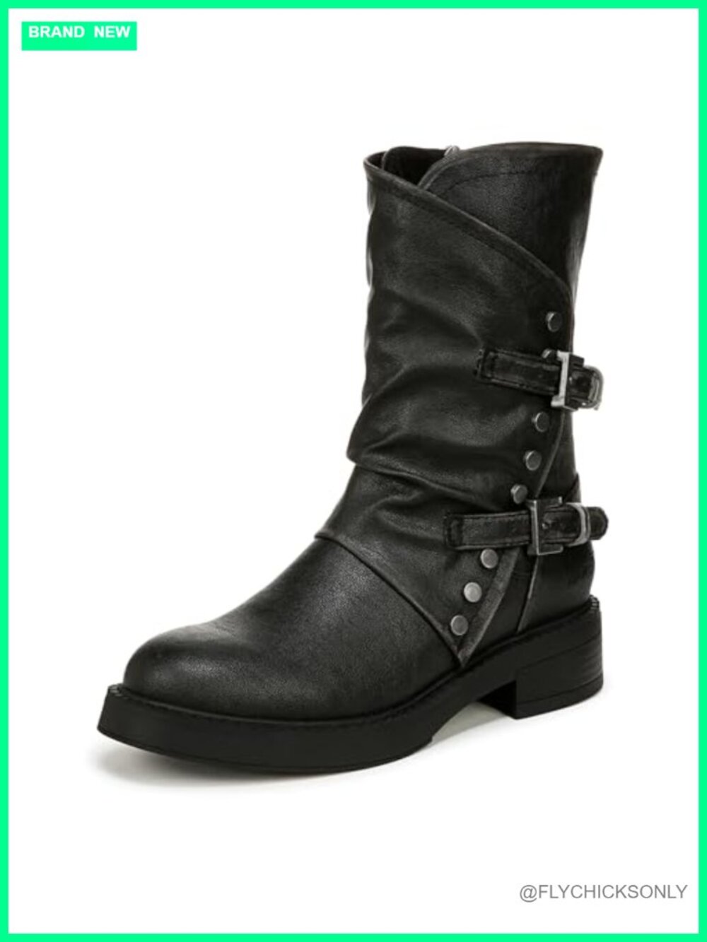 Faux Leather Moto Mid Calf Boots Side Zip Moto Booties